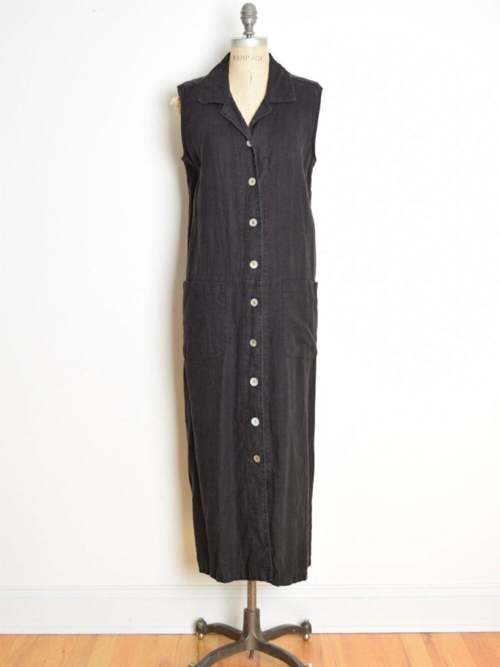 vintage Y2K dress black linen button up lagenlook basic long maxi Chicos XL
